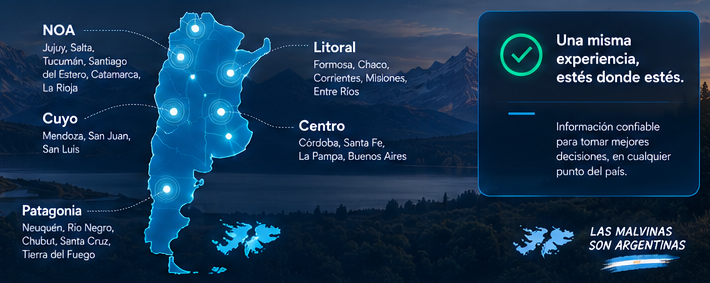 Mapa de Argentina por regiones con Islas Malvinas y la leyenda Las Malvinas son Argentinas